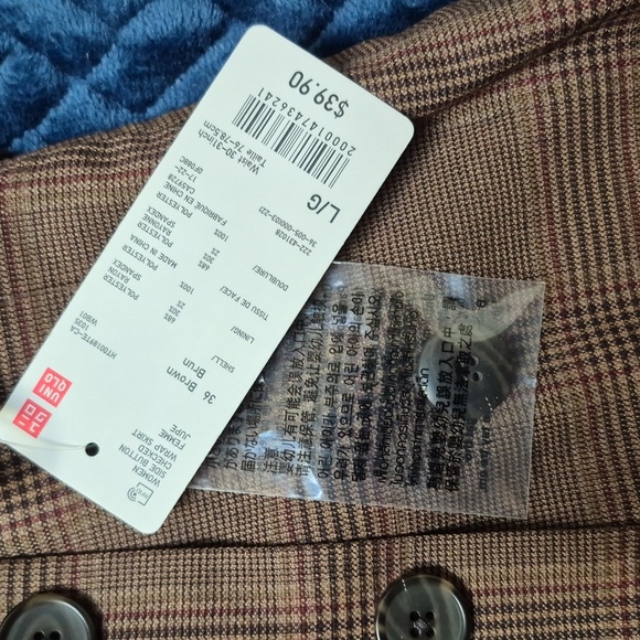 Uniqlo Side Button Checked Wrap Midi Skirt In Brown Size Large! NWT! - Picture 4 of 14